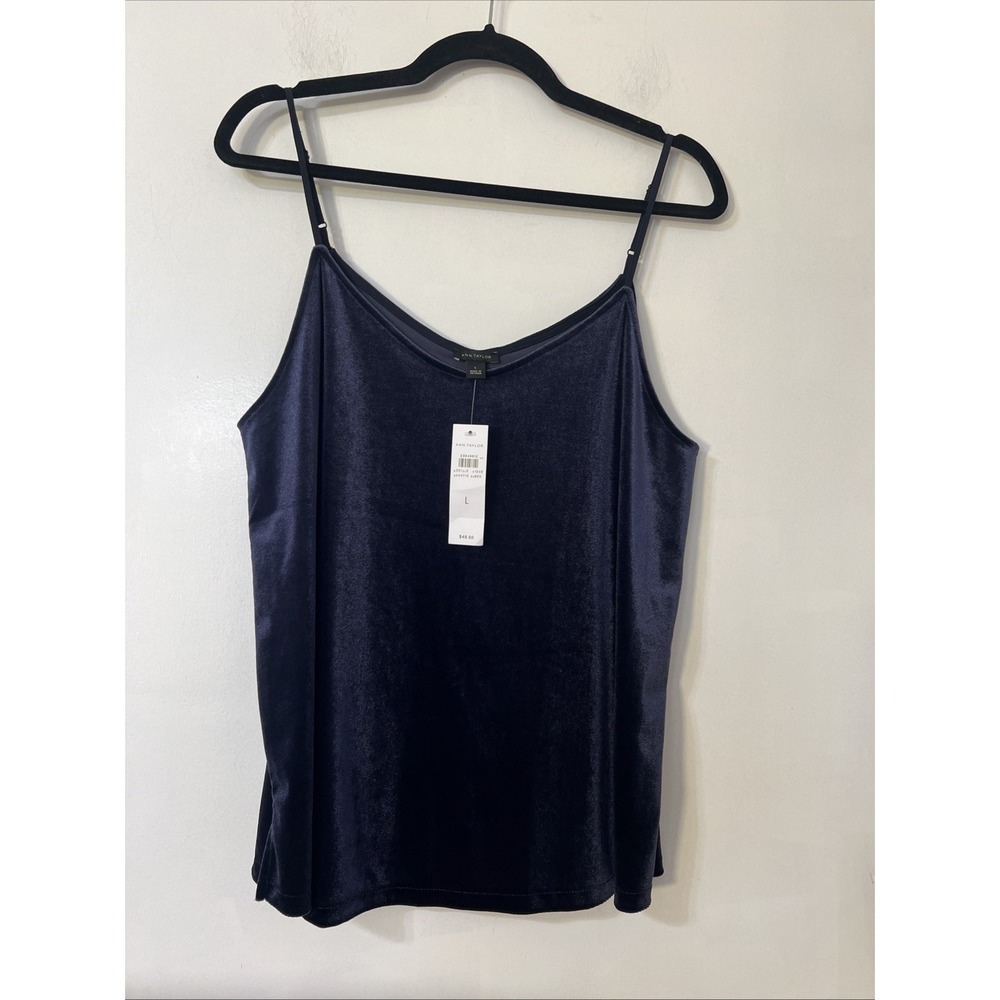 NWT Ann Taylor navy velvet‎ Cami tank Top Sz Large Goth